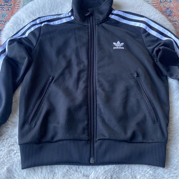 Adidas Original kids black white track jacket zip up lightweight three stripe XS - Picture 9 of 16